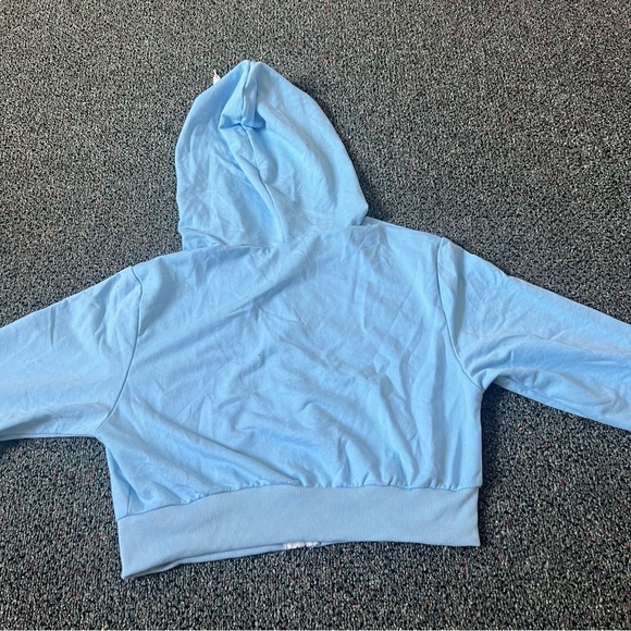SHEIN Light Pastel Blue & White Zip Up Cropped Hoodie Sweater Lightweight Top S - Picture 10 of 12